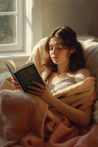 Person reading fiction to support mental health